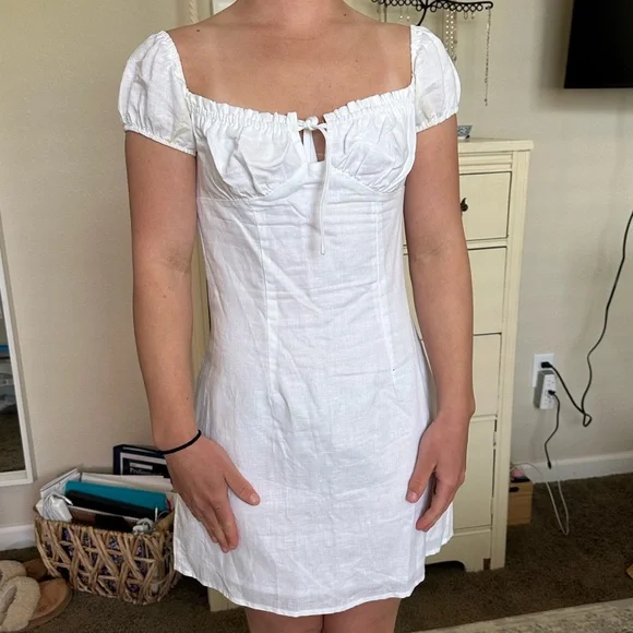 Peppermayo | Dresses | Linen Material White Dress With Gorgeous Square Neck  Top | Poshmark